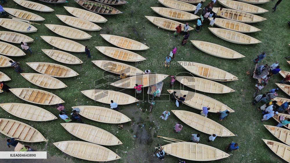 Hand-Made Wooden Boats at A Traditional Market - Bangladesh