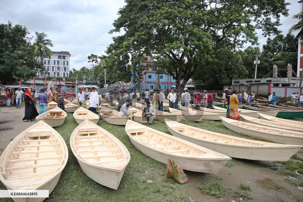 Hand-Made Wooden Boats at A Traditional Market - Bangladesh