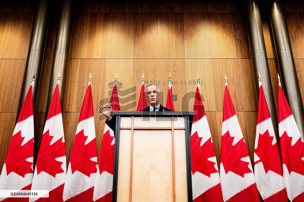 PM Mark Carney During a Press Conference - Ottawa