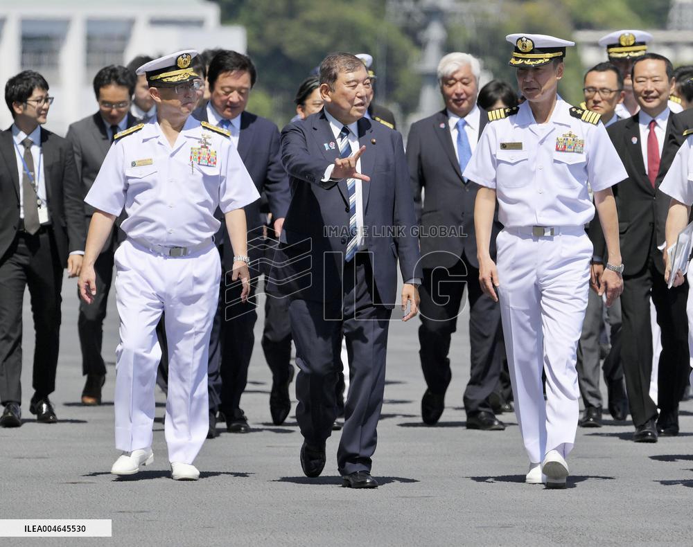 Japan PM Ishiba inspects SDF carrier Kaga