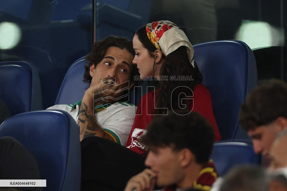 Damiano David And Dove Cameron Attending AS Roma v Bologna FC - Rome