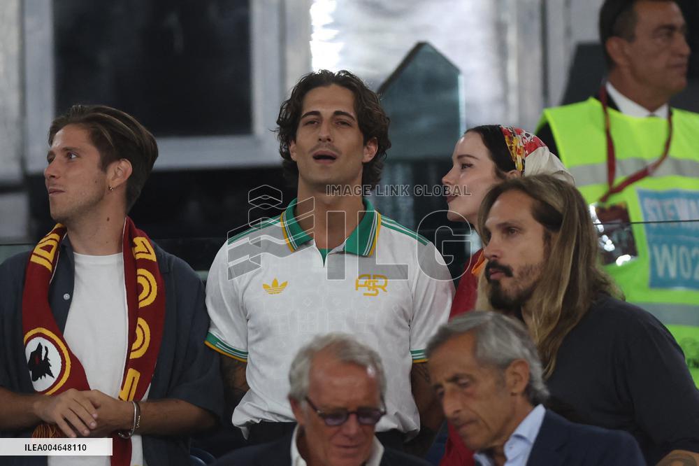 Damiano David And Dove Cameron Attending AS Roma v Bologna FC - Rome