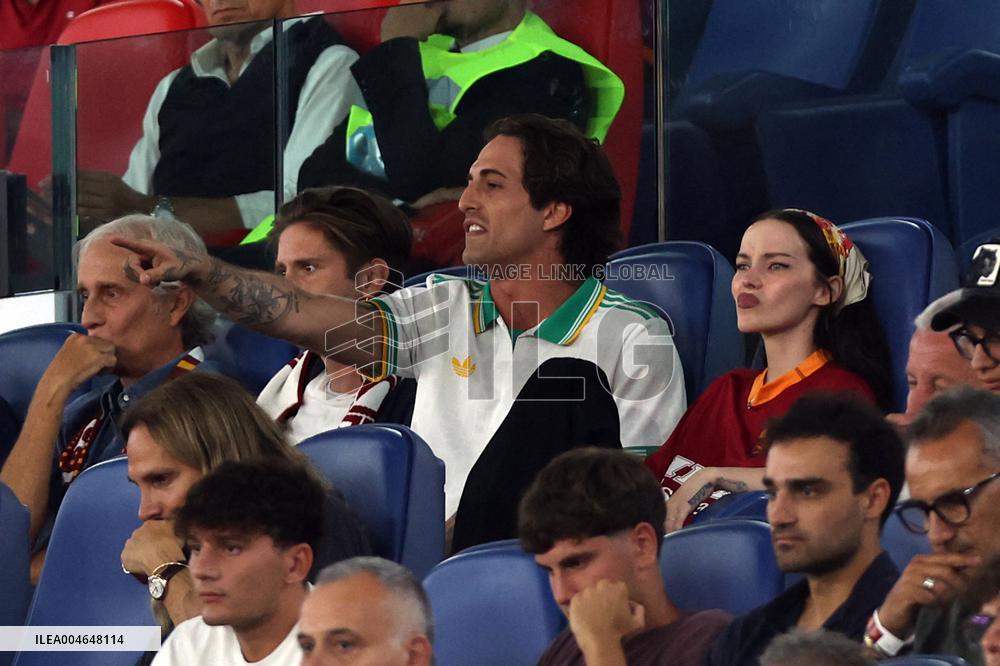 Damiano David And Dove Cameron Attending AS Roma v Bologna FC - Rome
