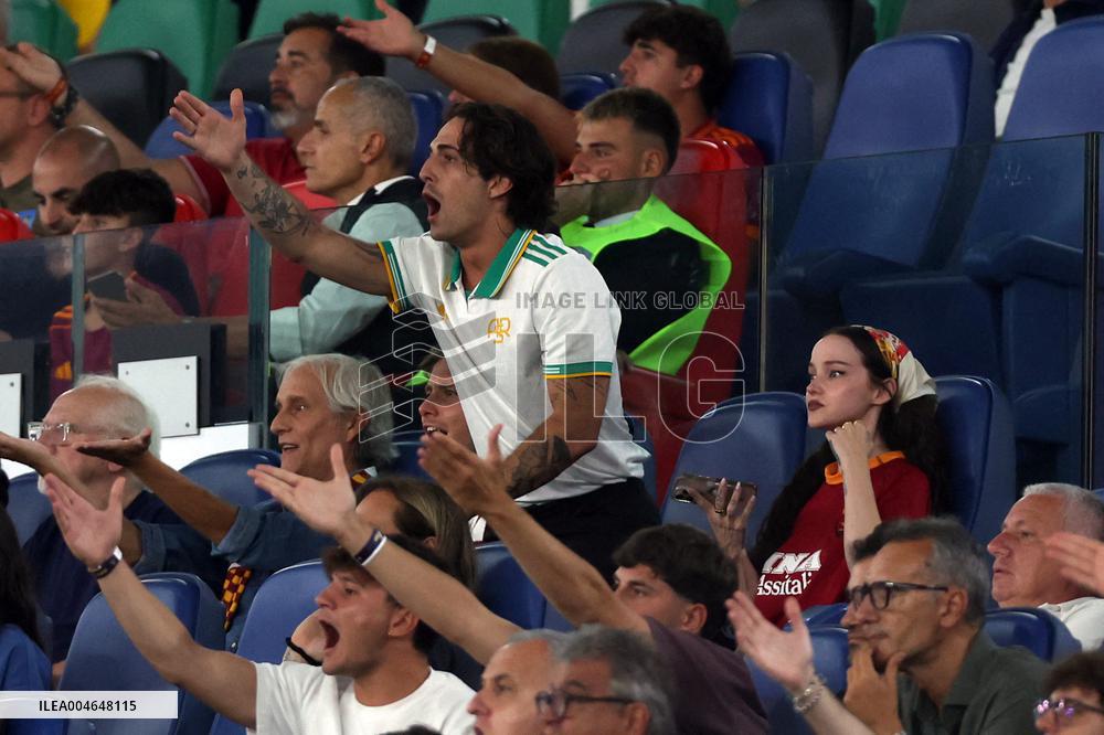 Damiano David And Dove Cameron Attending AS Roma v Bologna FC - Rome