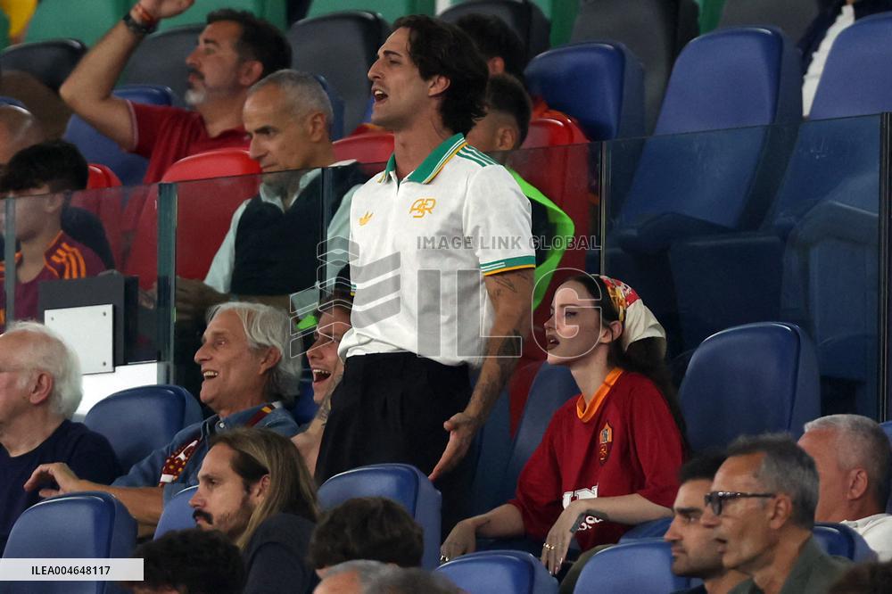 Damiano David And Dove Cameron Attending AS Roma v Bologna FC - Rome