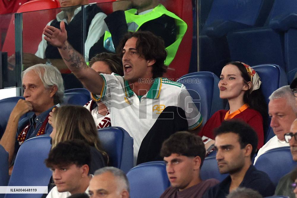 Damiano David And Dove Cameron Attending AS Roma v Bologna FC - Rome