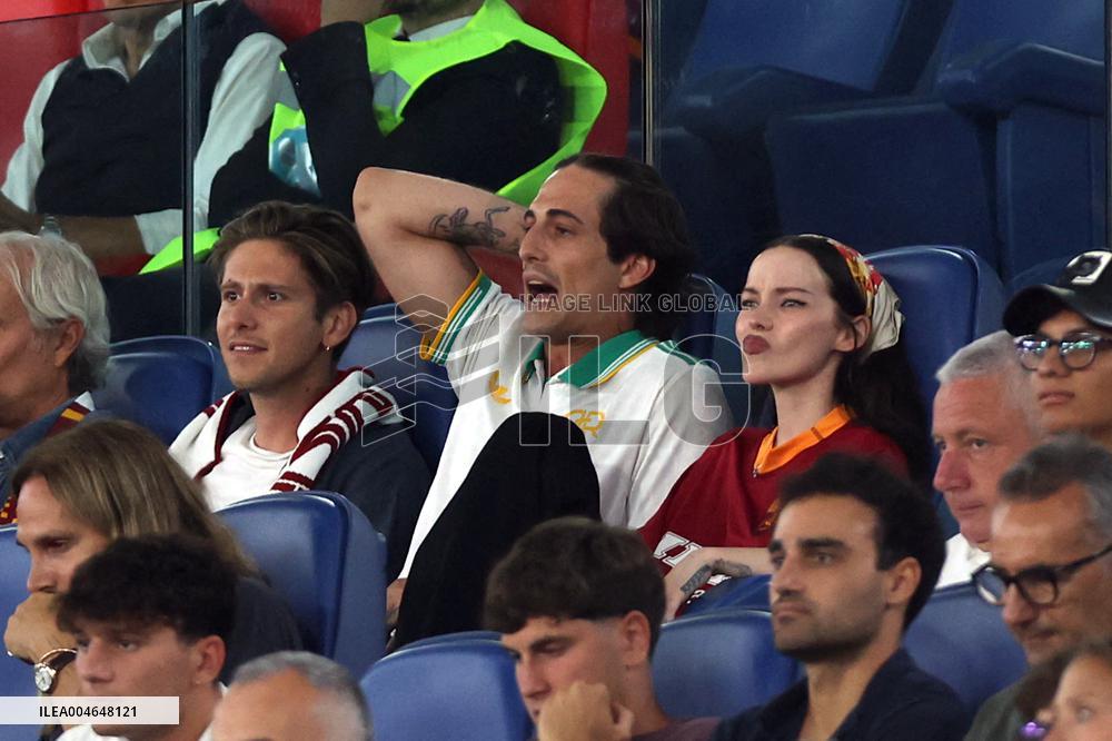 Damiano David And Dove Cameron Attending AS Roma v Bologna FC - Rome