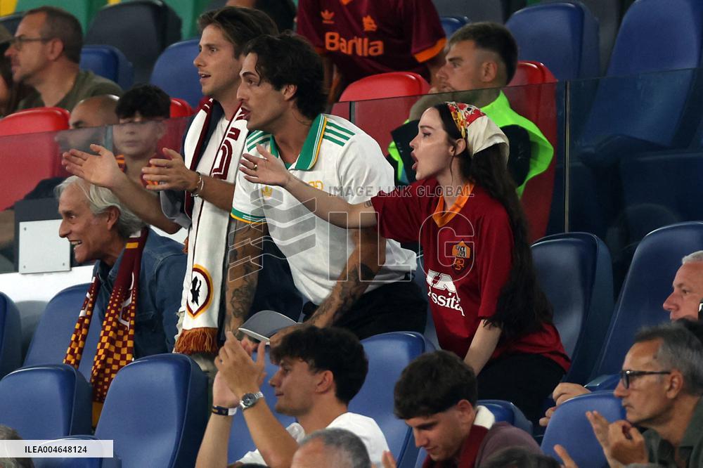 Damiano David And Dove Cameron Attending AS Roma v Bologna FC - Rome