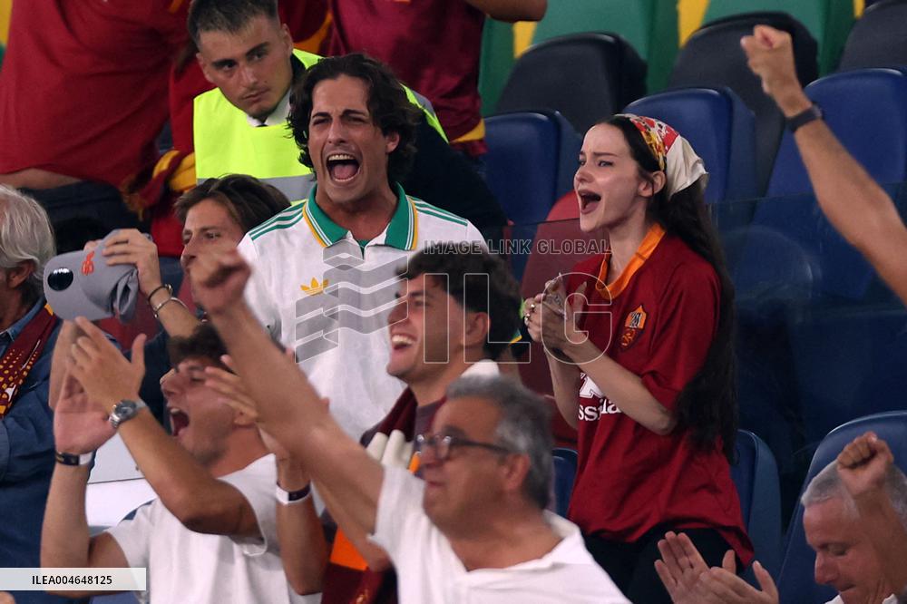 Damiano David And Dove Cameron Attending AS Roma v Bologna FC - Rome