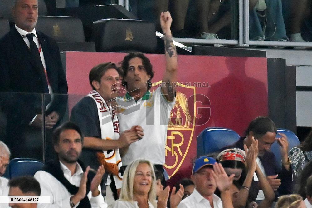 Damiano David And Dove Cameron Attending AS Roma v Bologna FC - Rome
