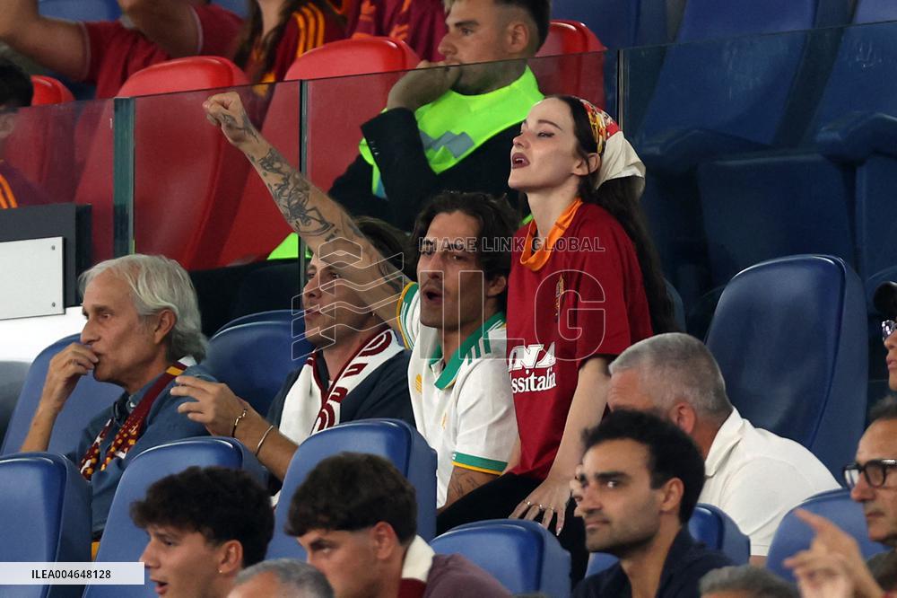 Damiano David And Dove Cameron Attending AS Roma v Bologna FC - Rome