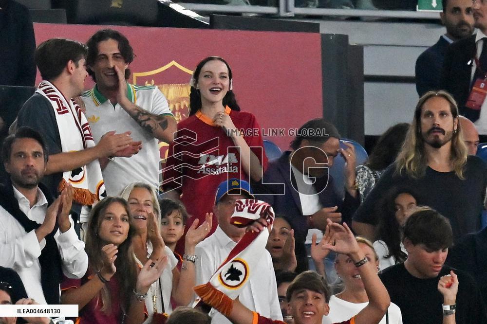 Damiano David And Dove Cameron Attending AS Roma v Bologna FC - Rome