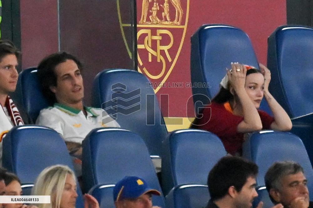 Damiano David And Dove Cameron Attending AS Roma v Bologna FC - Rome