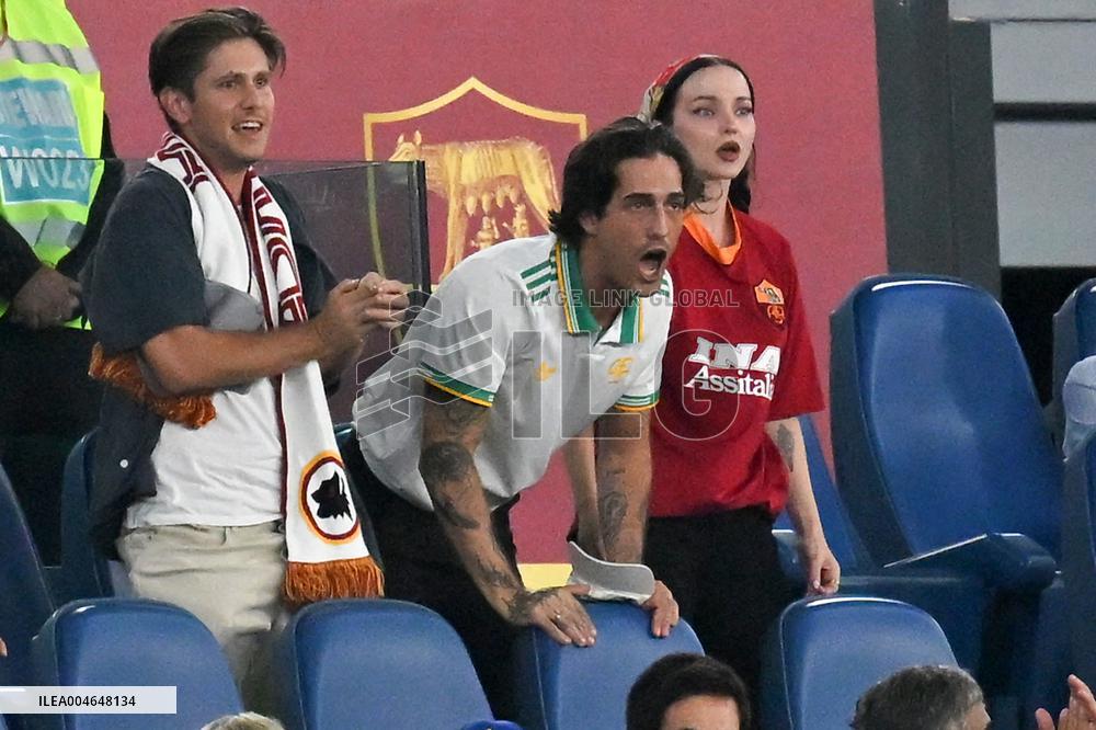 Damiano David And Dove Cameron Attending AS Roma v Bologna FC - Rome