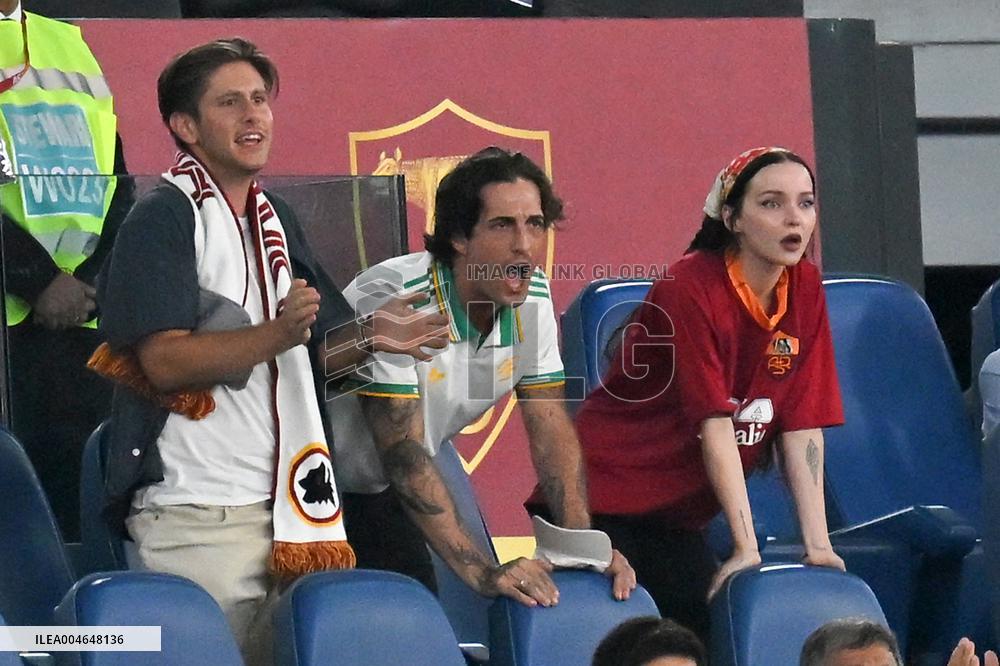 Damiano David And Dove Cameron Attending AS Roma v Bologna FC - Rome