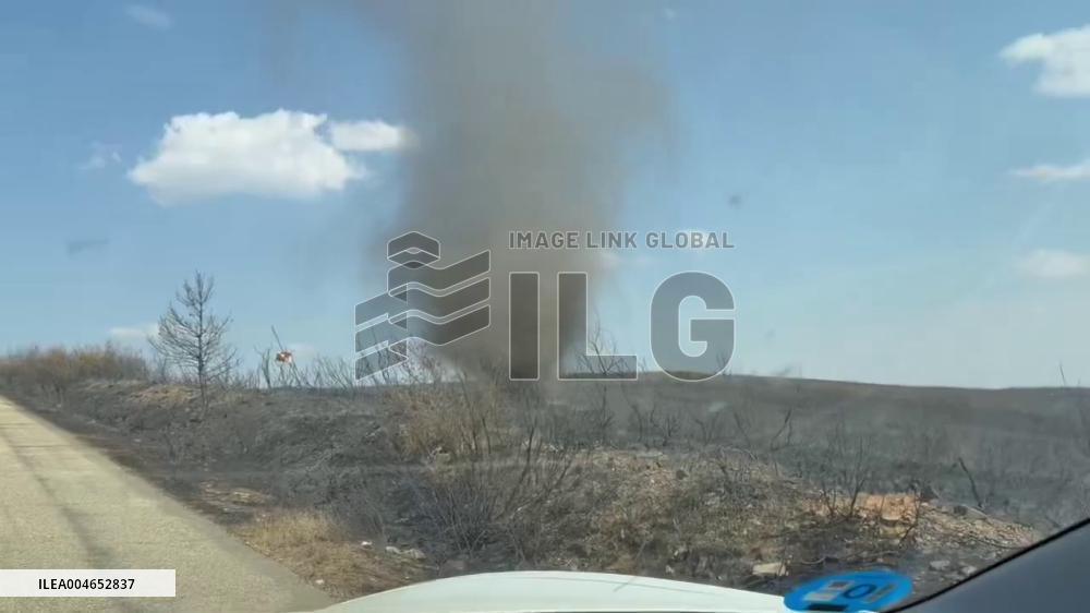 Spain: Dust Devil Swirls Through Burnt Area in Puercas, Zamora