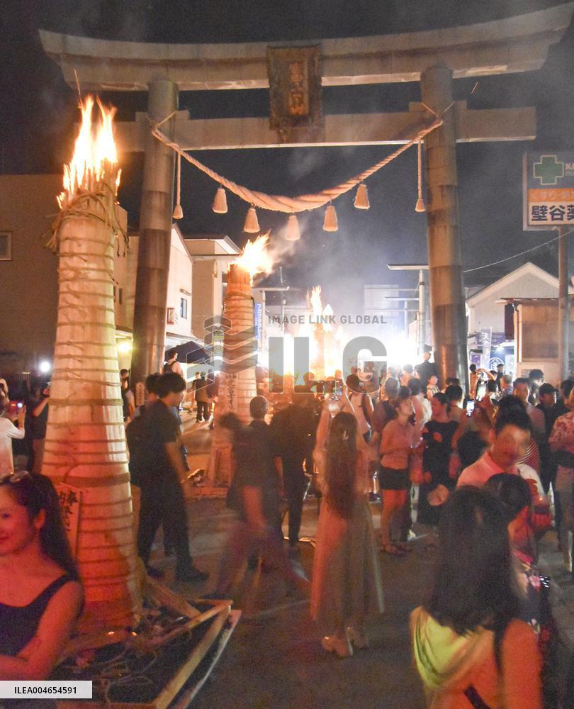 Fire festival at foot of Mt. Fuji