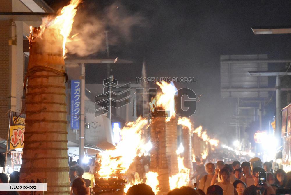 Fire festival at foot of Mt. Fuji