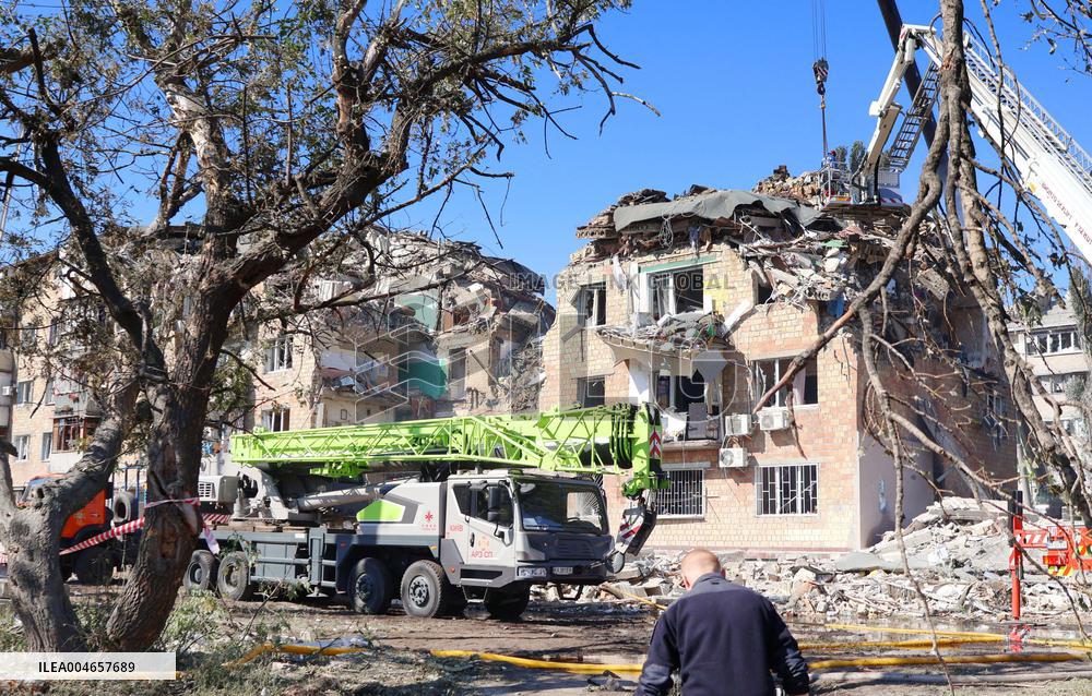 Missile-hit condominiums in Kyiv