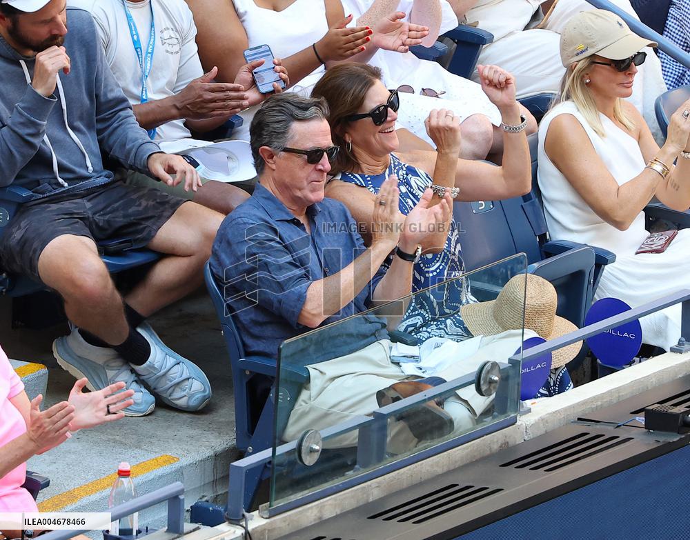 Stephen Colbert With Wife In The Stands