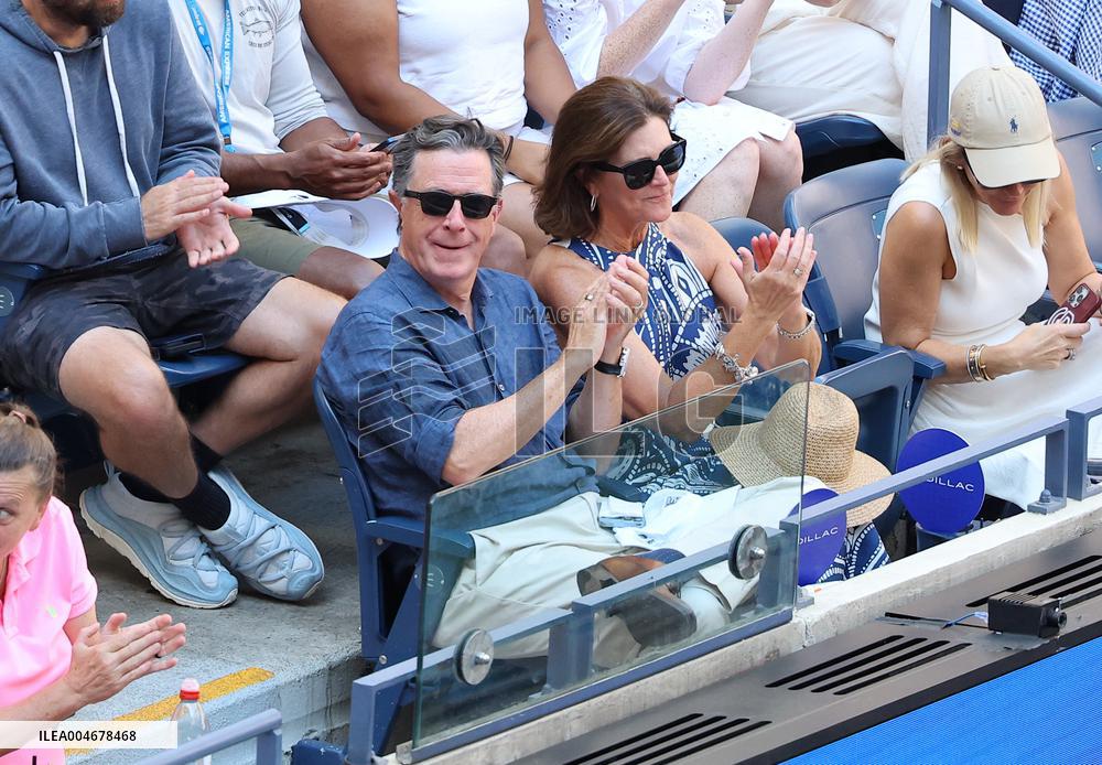 Stephen Colbert With Wife In The Stands