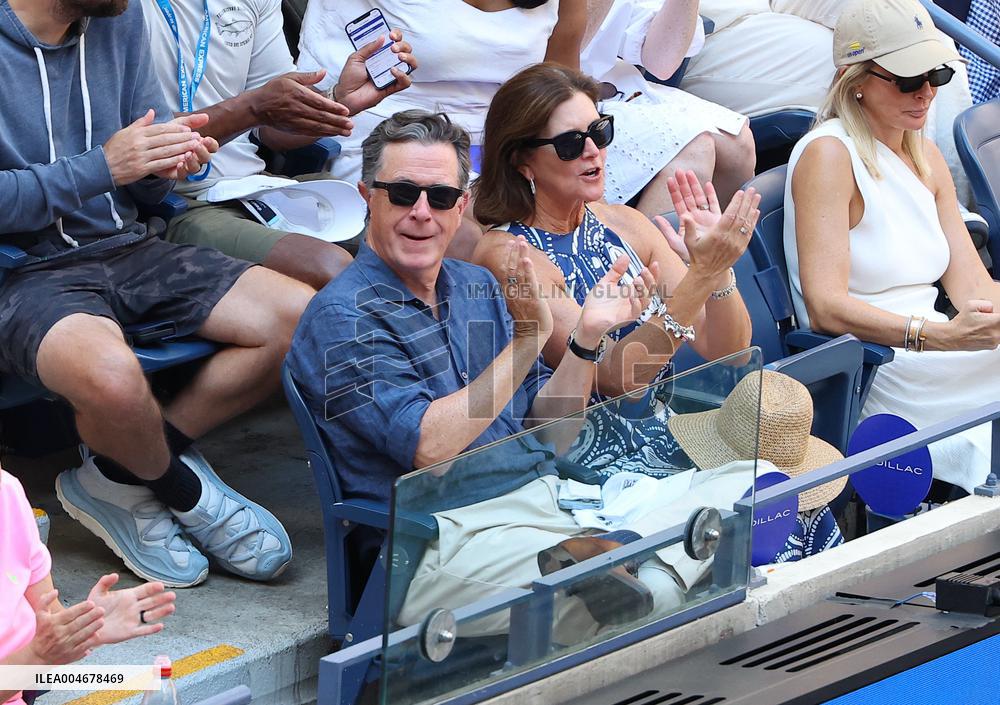 Stephen Colbert With Wife In The Stands