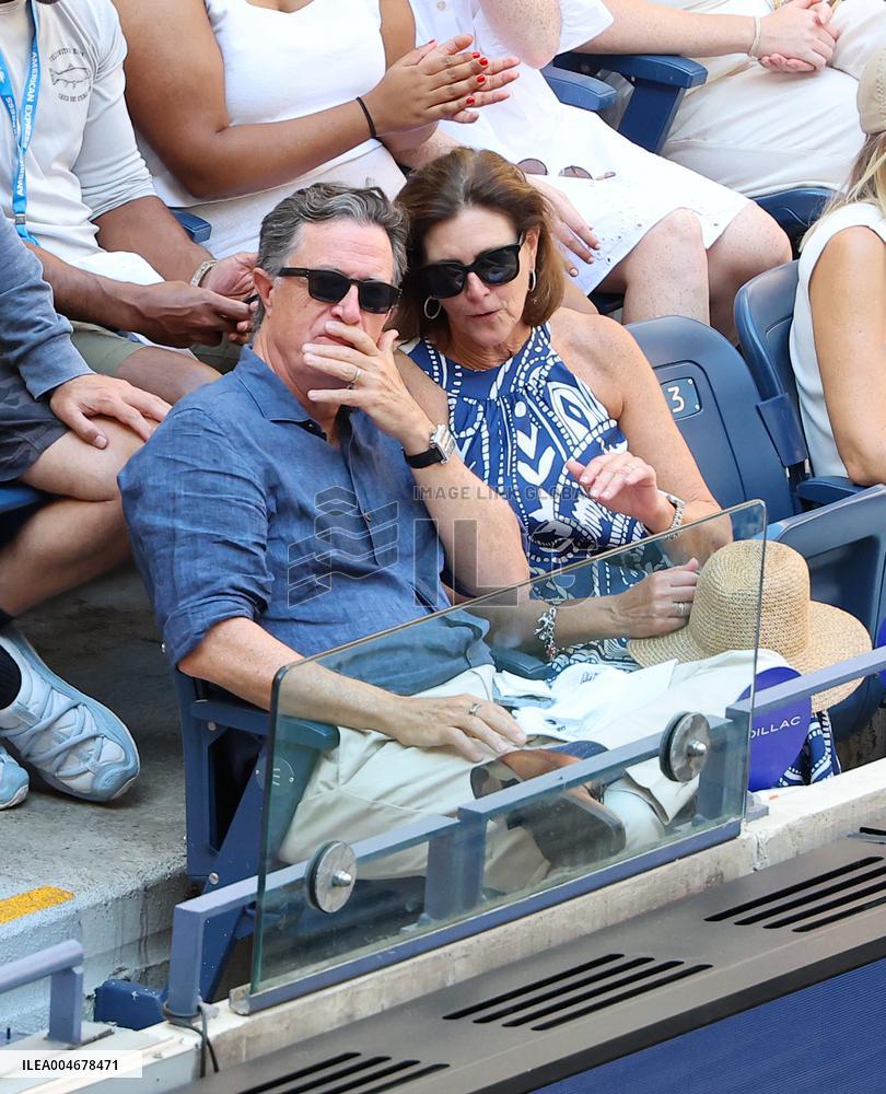 Stephen Colbert With Wife In The Stands