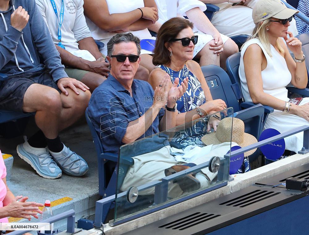Stephen Colbert With Wife In The Stands