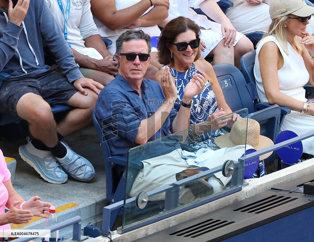 Stephen Colbert With Wife In The Stands