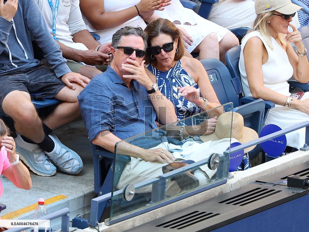 Stephen Colbert With Wife In The Stands
