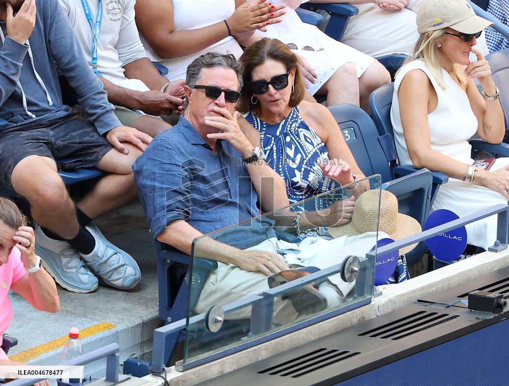 Stephen Colbert With Wife In The Stands