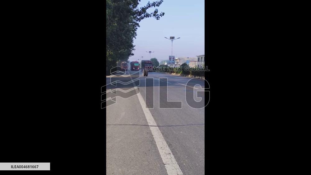 China: Flaming Truck Wheel Detaches and Rolls Down Road in Hebei