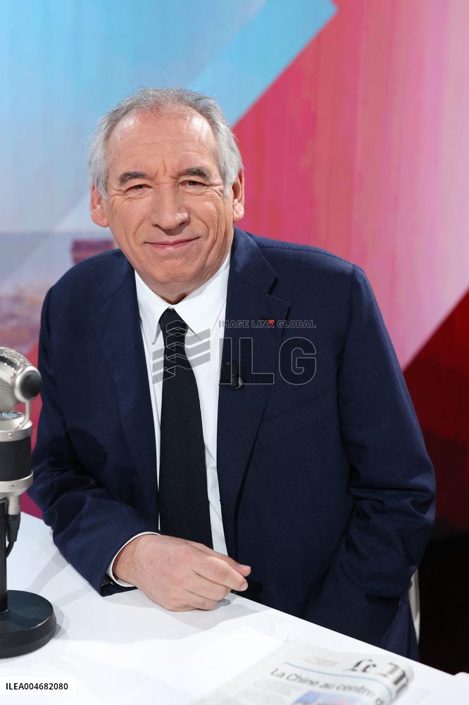 Exclusive - Francois Bayrou On RMC/BFMTV - Paris