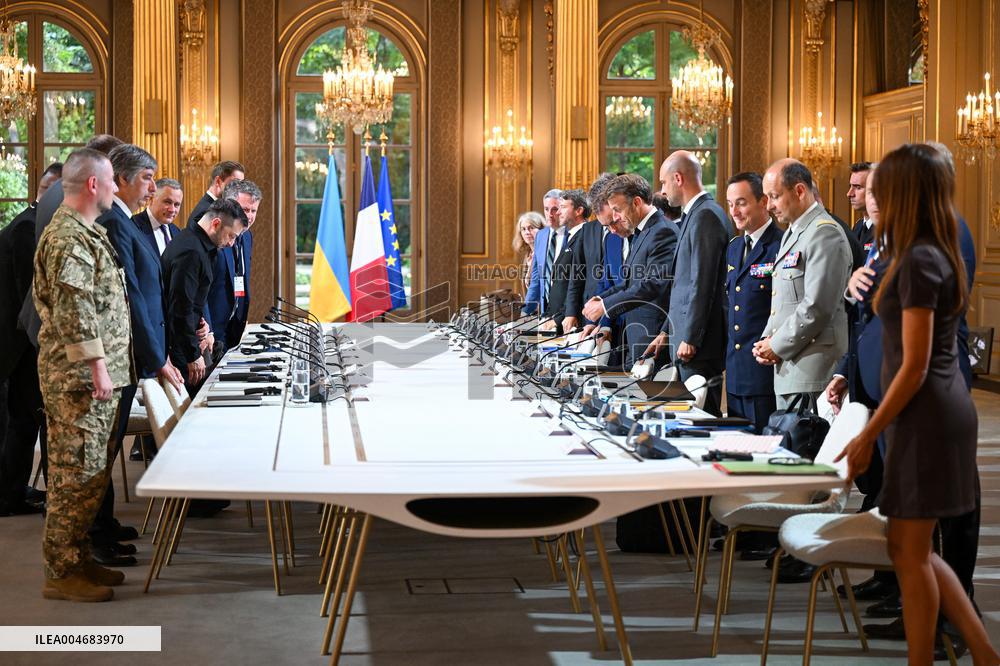 Meeting between Macron and Zelensky at Elysee Palace - Paris