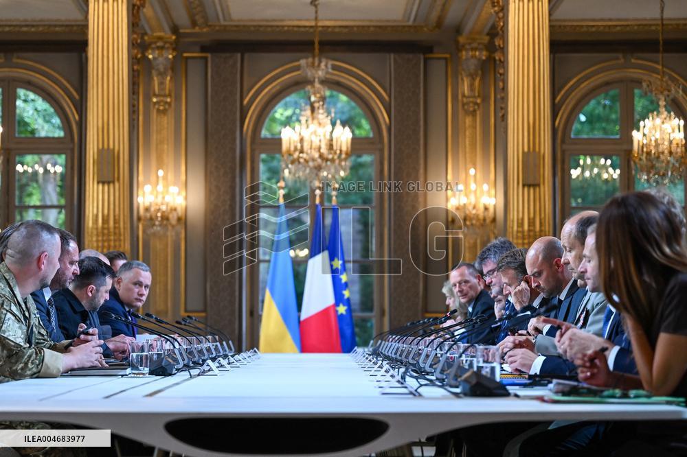 Meeting between Macron and Zelensky at Elysee Palace - Paris