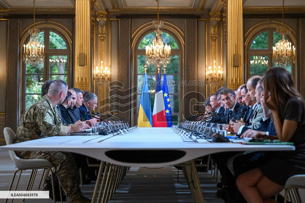 Meeting between Macron and Zelensky at Elysee Palace - Paris