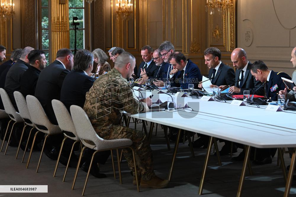 Meeting between Macron and Zelensky at Elysee Palace - Paris