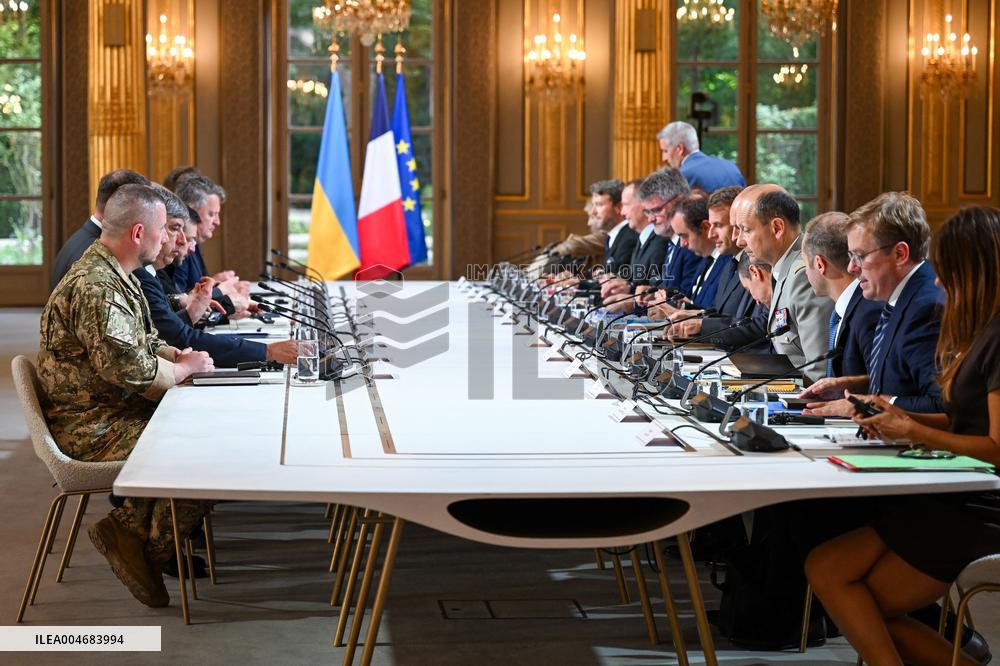 Meeting between Macron and Zelensky at Elysee Palace - Paris