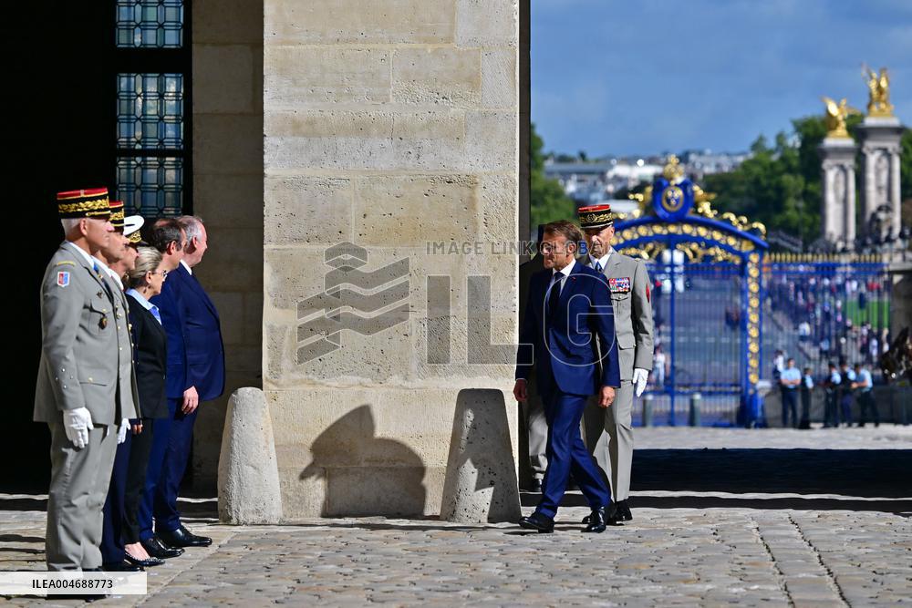 Farewell ceremony for Army General Thierry Burkhard at the Hôtel national des Invalides - Paris