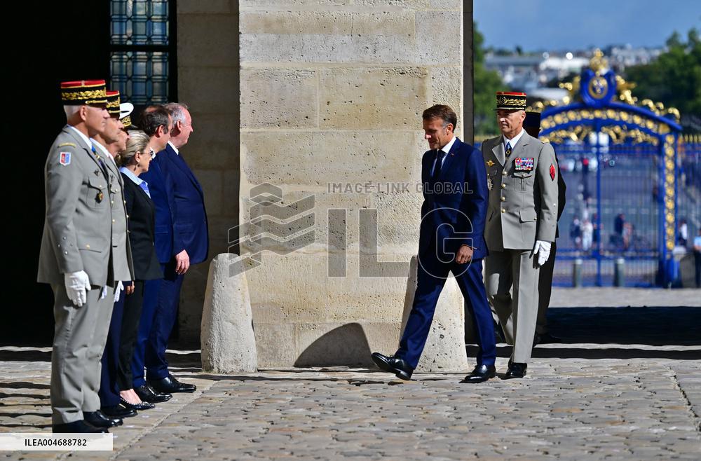 Farewell ceremony for Army General Thierry Burkhard at the Hôtel national des Invalides - Paris