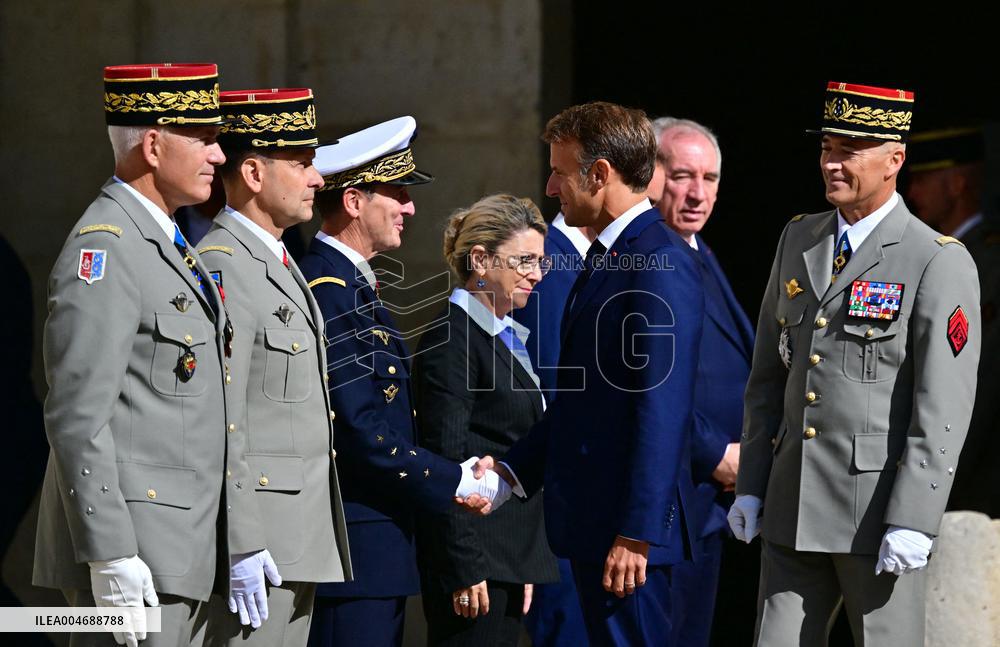 Farewell ceremony for Army General Thierry Burkhard at the Hôtel national des Invalides - Paris