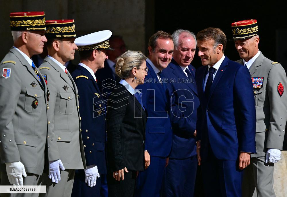 Farewell ceremony for Army General Thierry Burkhard at the Hôtel national des Invalides - Paris