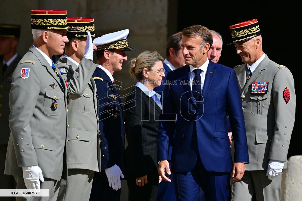 Farewell ceremony for Army General Thierry Burkhard at the Hôtel national des Invalides - Paris