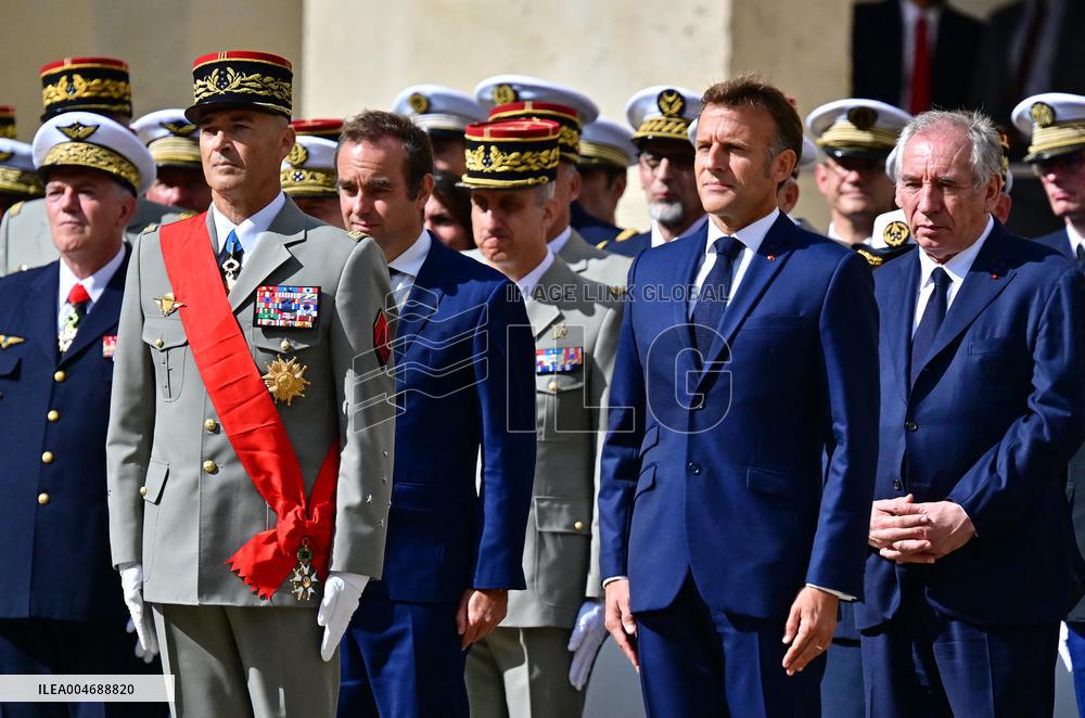 Farewell ceremony for Army General Thierry Burkhard at the Hôtel national des Invalides - Paris