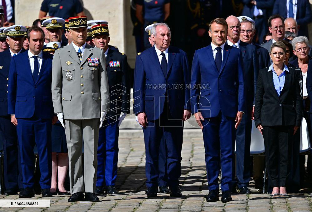 Farewell ceremony for Army General Thierry Burkhard at the Hôtel national des Invalides - Paris