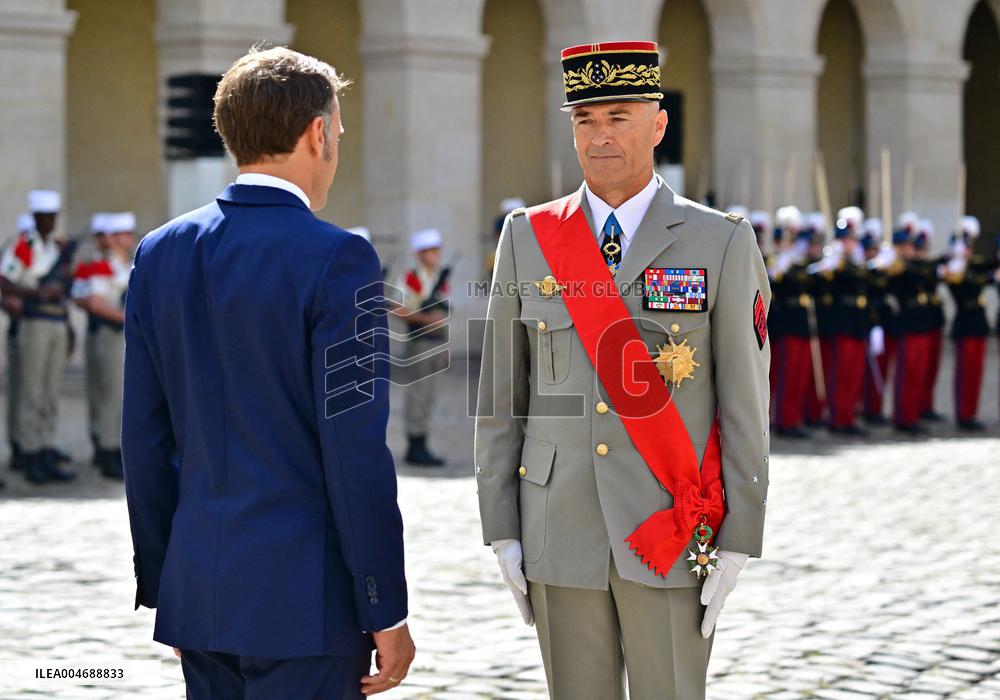 Farewell ceremony for Army General Thierry Burkhard at the Hôtel national des Invalides - Paris
