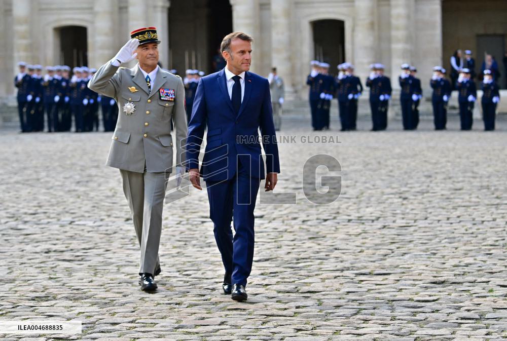Farewell ceremony for Army General Thierry Burkhard at the Hôtel national des Invalides - Paris