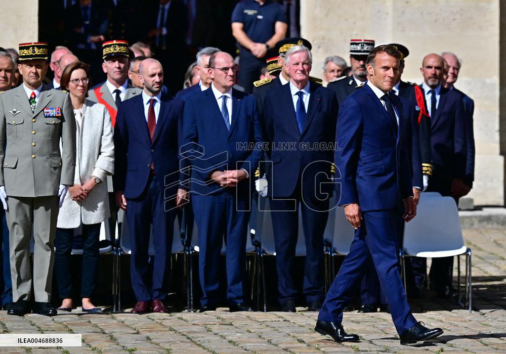 Farewell ceremony for Army General Thierry Burkhard at the Hôtel national des Invalides - Paris