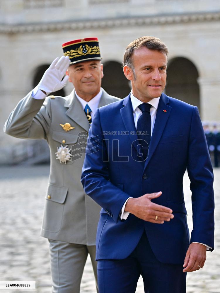 Farewell ceremony for Army General Thierry Burkhard at the Hôtel national des Invalides - Paris