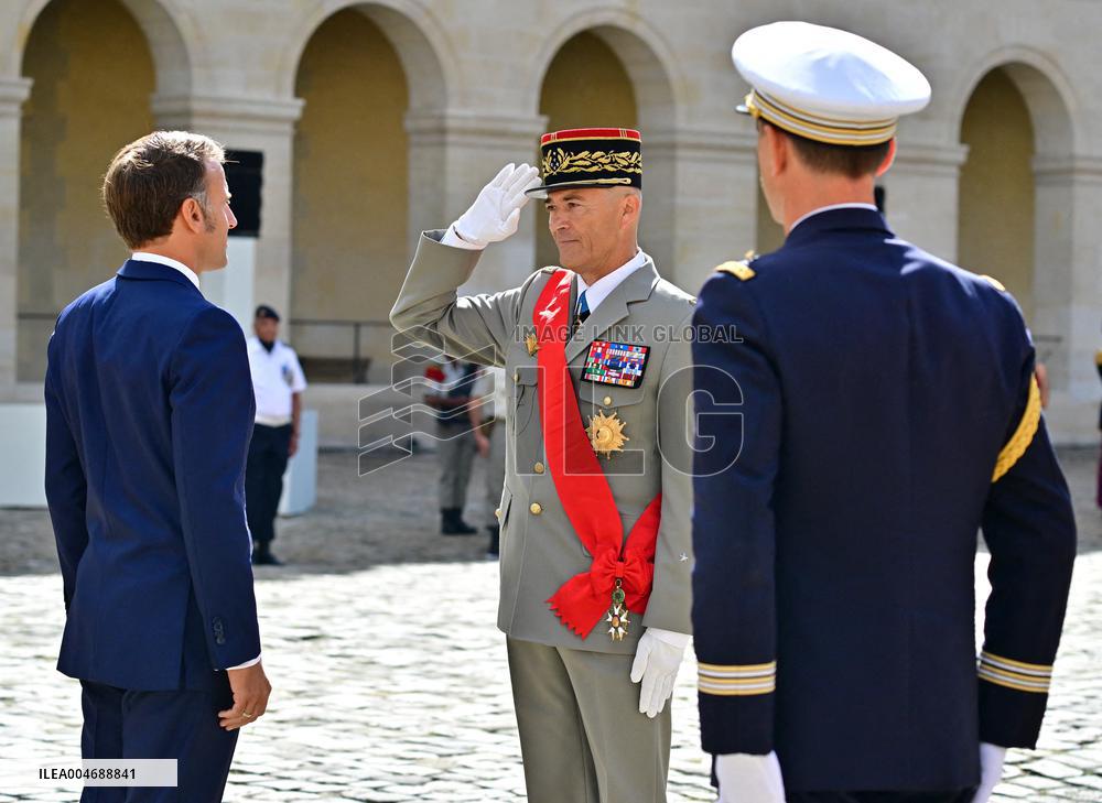 Farewell ceremony for Army General Thierry Burkhard at the Hôtel national des Invalides - Paris